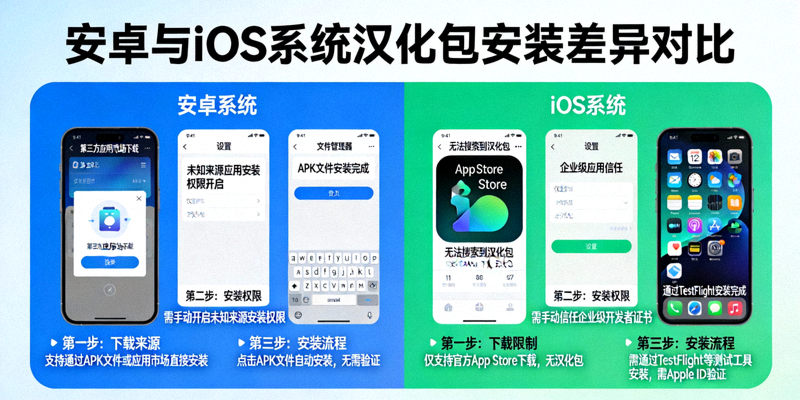 安卓与iOS系统Telegram汉化包安装差异对比图