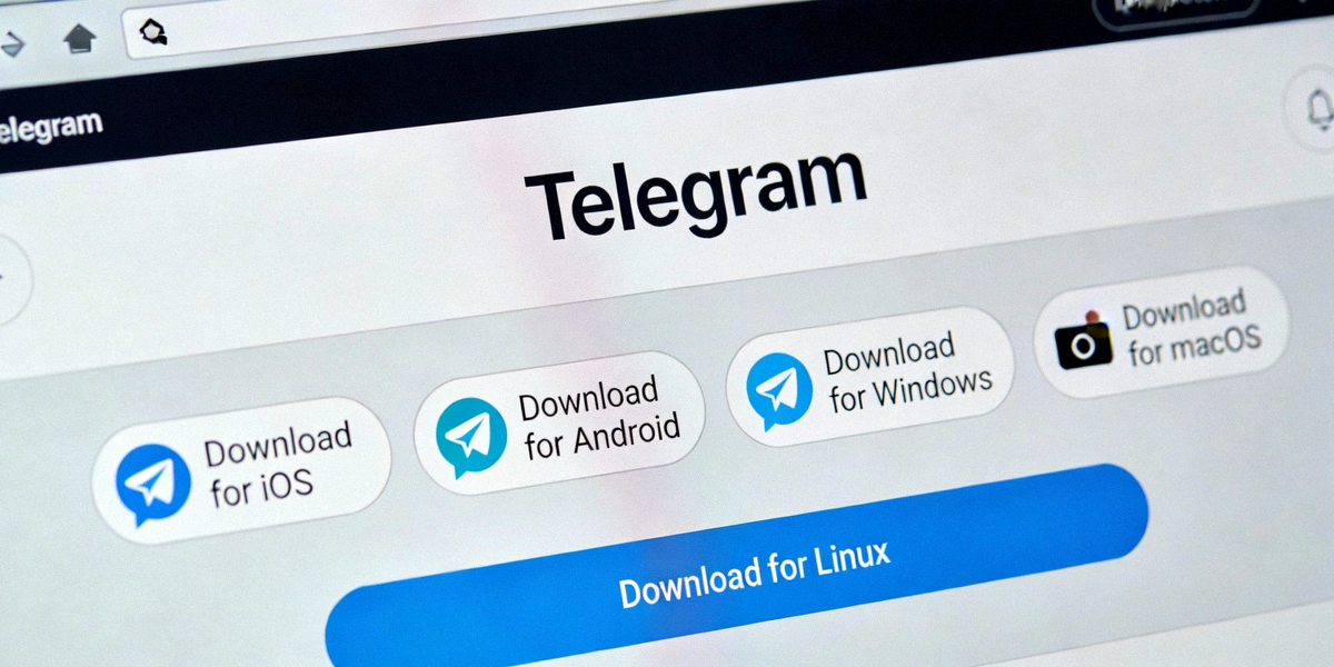 Telegram官方网站首页截图，显示各平台下载选项