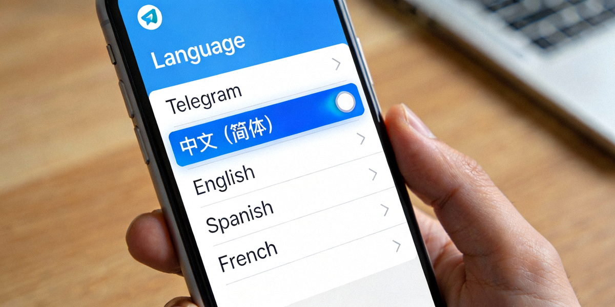 Telegram设置菜单中Language语言选项界面，显示中文语言包选择