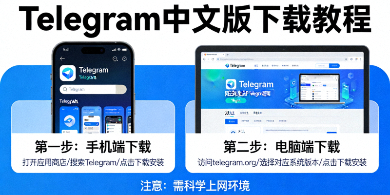 Telegram中文版下载教程步骤图解 - 显示手机与电脑下载界面